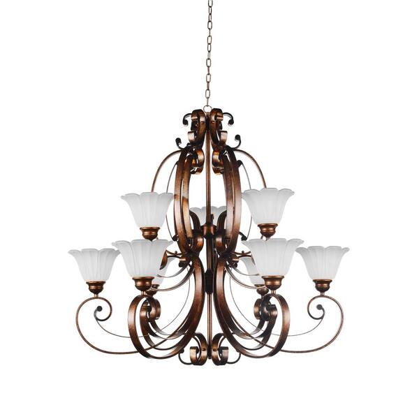 CWI Lighting Victorian 9-Light Antique Gold Chandelier with White shade