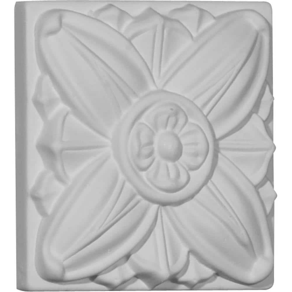 Primed White Square Floral Rosette Crown Molding
