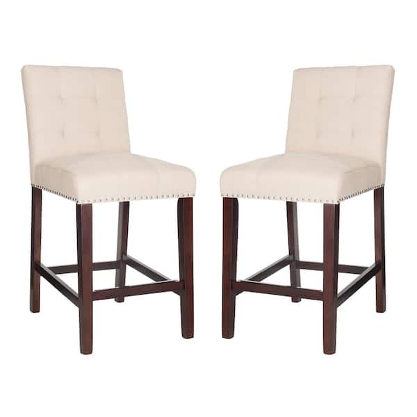 SAFAVIEH Nikita 40 in. Beige Wood Counter Stool (Set of 2)