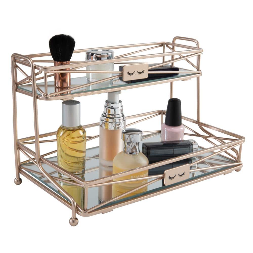 Rose Gold Metal and Glass 2-Tier Vanity Tower