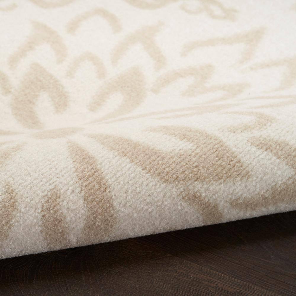 Ivory Beige Floral Synthetic Rectangular Area Rug 8'6" x 12'