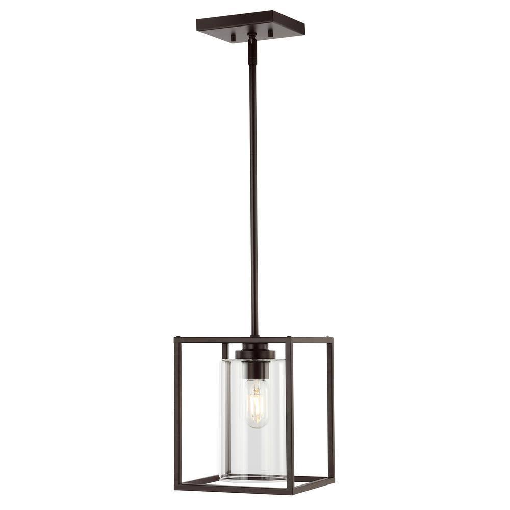 Quinn Industrial Rustic 8.13" Mini LED Pendant in Oil-Rubbed Bronze with Clear Glass