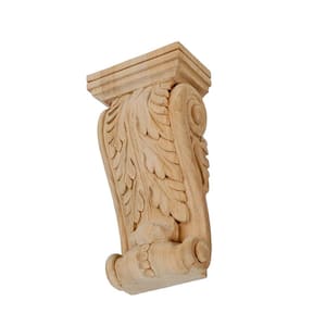 9-1/8 in. x 4-5/8 in. x 2-3/4 in. Unfinished Large Hand Carved North American Solid Alder Acanthus Leaf Wood Corbel