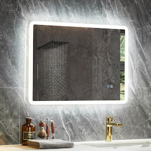 Classic 28 in. W x 20 in. H Rectangular Frameless Dimmable LED Anti-Fog Memory Wall Mount Bathroom Vanity Mirror