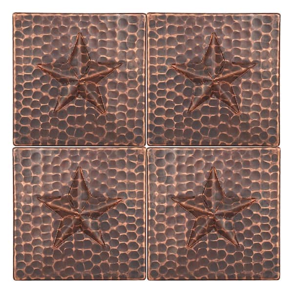 Premier Copper Products 4 in. x 4 in. Hammered Copper Star Decorative Wall Tile in Oil Rubbed Bronze (4-Pack)