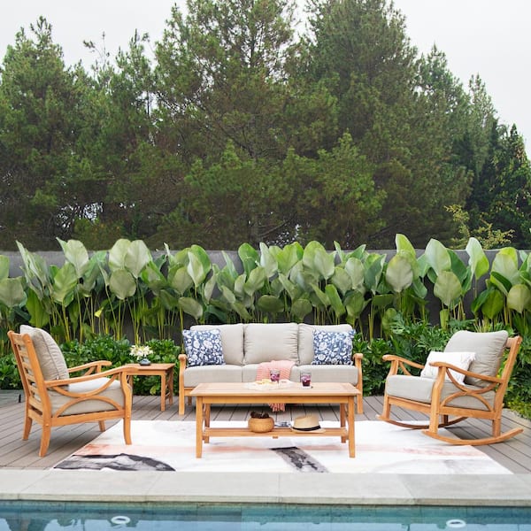 Cambridge Casual Cambridge Casual Abbington 5-Piece Teak Outdoor Conversation Set with Beige Cushion