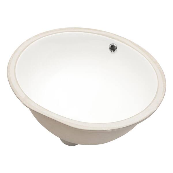 Flynama White Ceramic Oval Undermount Bathroom Vessel Sink with Overflow