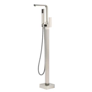 Modern Single-Handle Freestanding Tub Faucet with Handheld Shower, Water Supply Hoses and Hardware in. Brushed Nickel