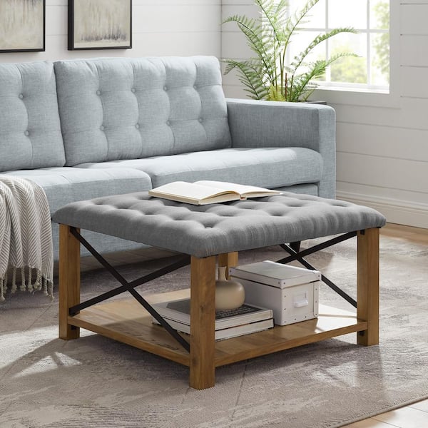 Walker Edison Furniture Company 30 in. Grey Farmhouse Tufted Ottoman