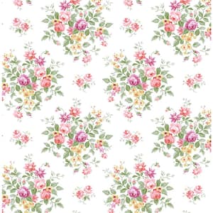 56 sq. ft. Watermelon and Buttercup Floral Bouquet Prepasted Paper Wallpaper Roll