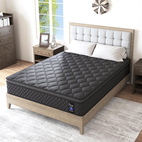 Queen Medium Firm 14 in. Hybrid Gel Memory Foam with Euro Top, Pocket Spring, Edge Support and Bed-in-a-Box Mattress ﻿