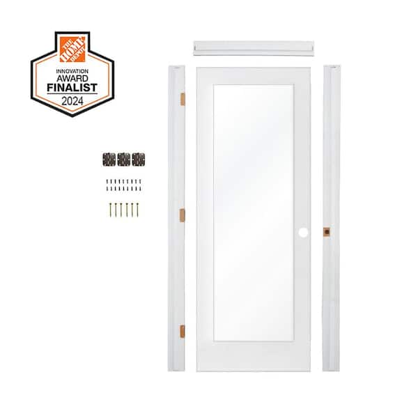 DIY RTA Kit 32 in. x 80 in. 1-Lite Left-Hand Clear Glass Solid Core MDF Primed Single Ready To Assemble Interior Door