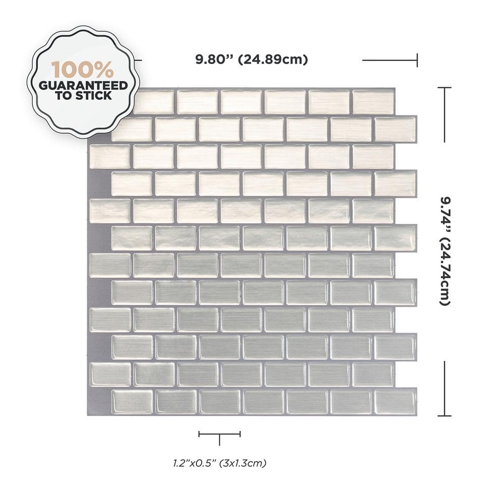 Metallic Gray Self-Adhesive 3D Peel and Stick Backsplash Tiles