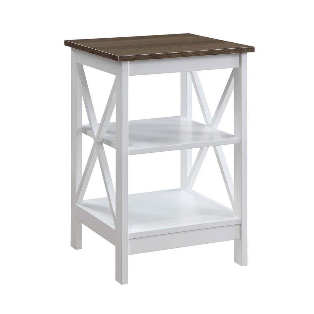 Driftwood White Transitional X-Side 3-Tier End Table