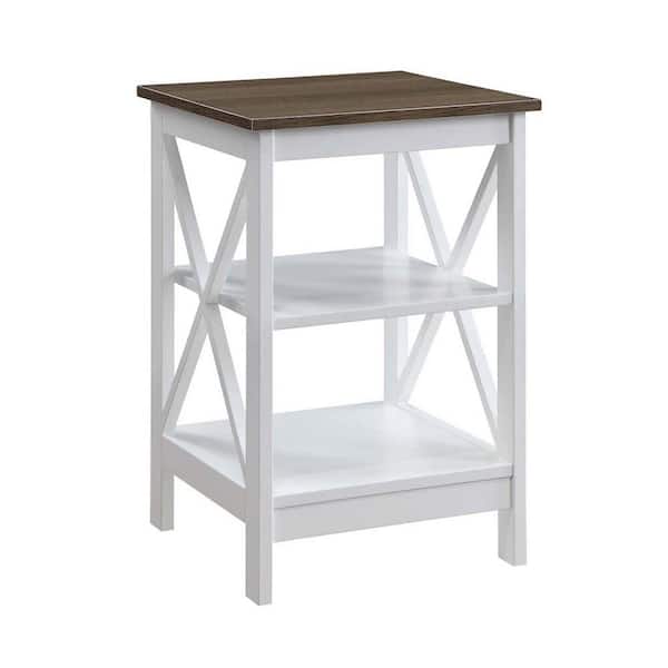 Convenience Concepts Oxford 15.75 in. Driftwood/White Standard Square MDF End Table with Shelves
