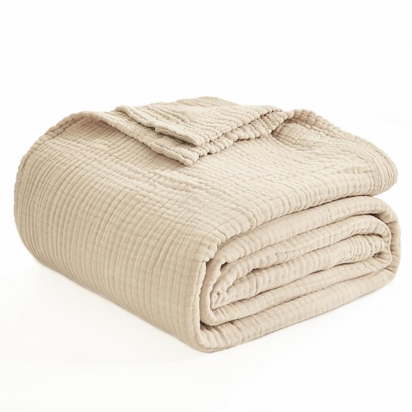 Angel Sar 55 in. x 75 in. Light Tan Cotton Twin Blanket