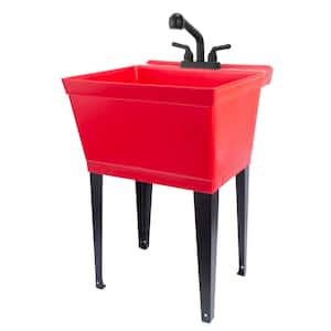 22.875 in. x 23.5 in. Thermoplastic Freestanding Red Utility Sink Set with Non-Metallic Black Finish Pull-Out Faucet