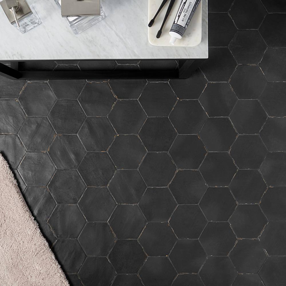 Alexandria Black Matte Porcelain Hexagon Floor and Wall Tile