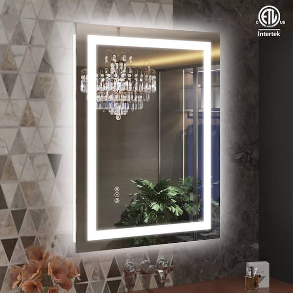 24 in. W x 32 in. H Rectangular Frameless LED Anti-Fog Wall Bathroom Vanity Mirror in Tempered Glass, ETL