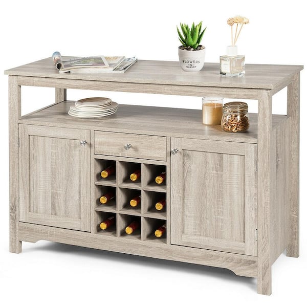 Farmhouse Coffee Bar Cabinet with Huth, 47 Sideboard Buffet Cabinet with  Removable 9 Wine Rack, Farmhouse Gray 
