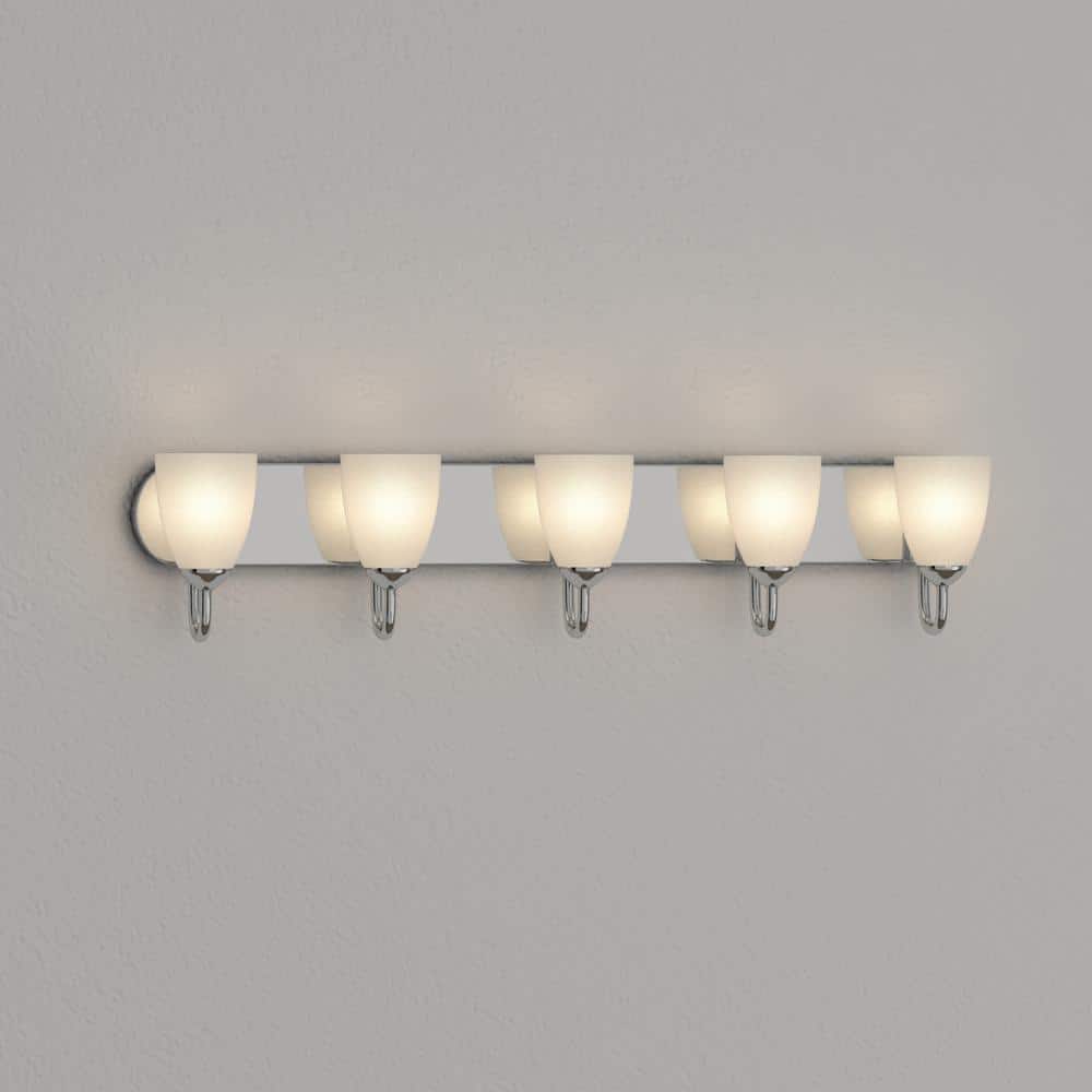 Polished Chrome 5-Light Bath Vanity with Etched Glass Shades