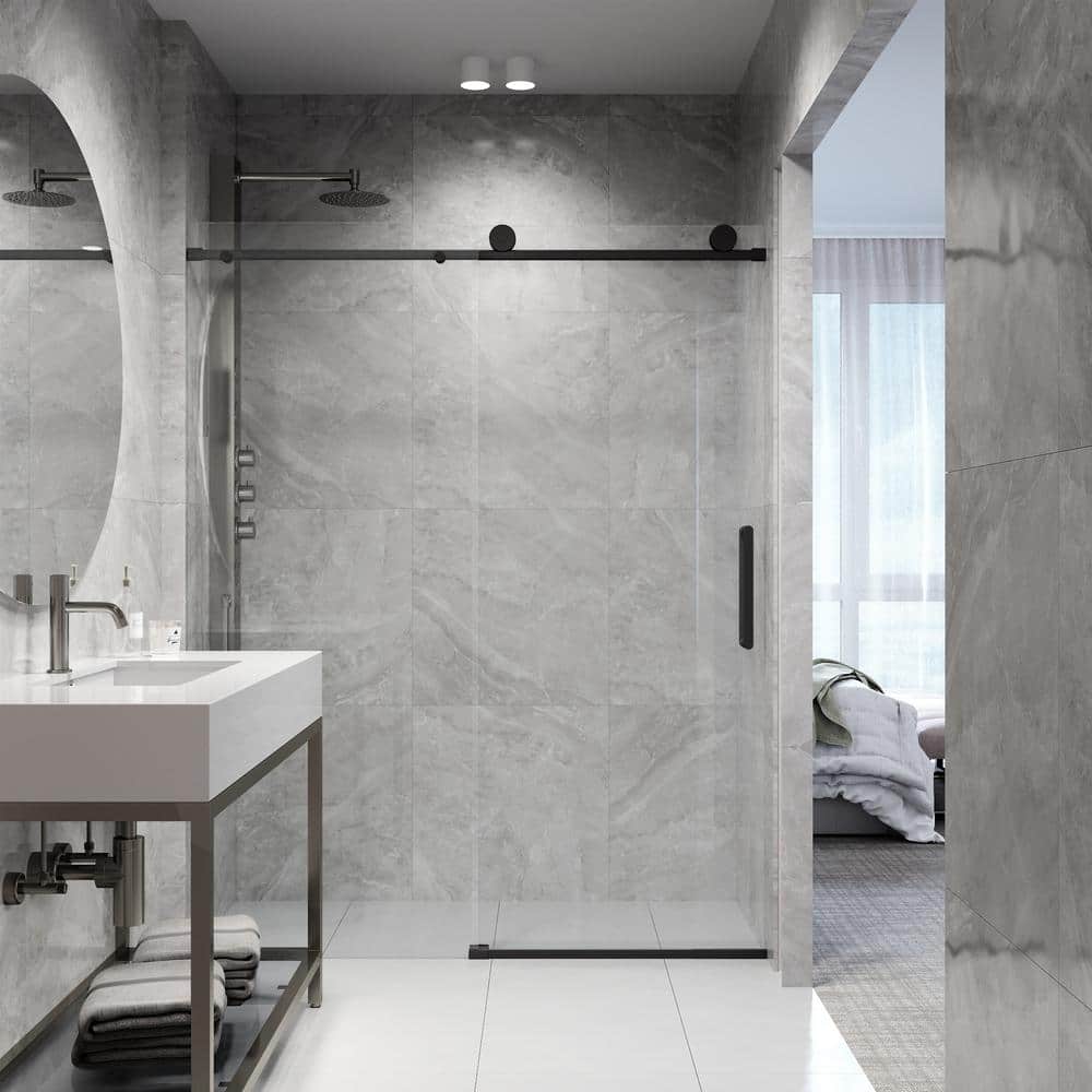 Elan 76" High x 60" Wide Frameless Sliding Shower Door in Matte Black