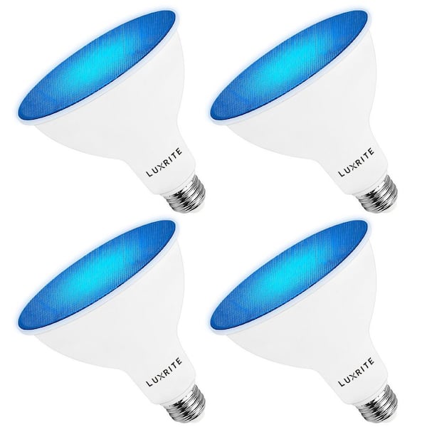 LUXRITE 45-Watt Equivalent PAR38 LED Light Bulbs Flood Blue Light Bulb 8-Watt Damp Rated UL Listed E26 Indoor Outdoor (4-Pack)