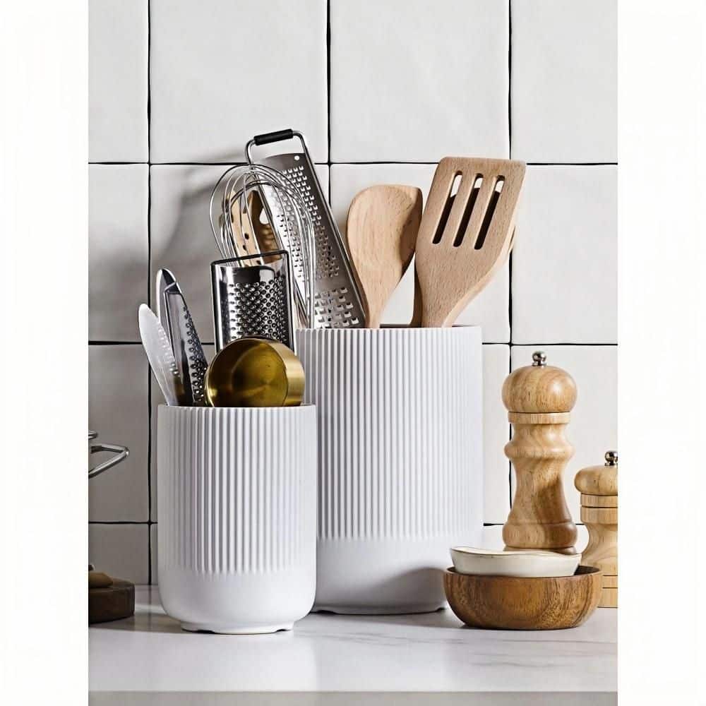 7.3 in. x 5.4 in. White Ceramic Utensil Holders for Countertop, Kitchen Counter Decor and Spatula Storage (2-Pack) price history on PriceWatchPro