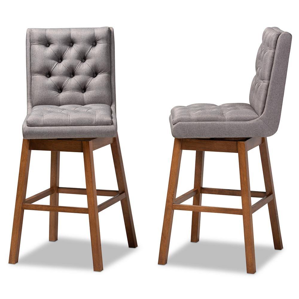 Gregory Walnut & Grey Swivel Bar Stool Set with Button Tufting