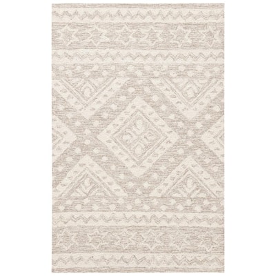 SAFAVIEH Micro-Loop Ivory/Beige 9 Ft. X 12 Ft. Border Area Rug MLP503B-9