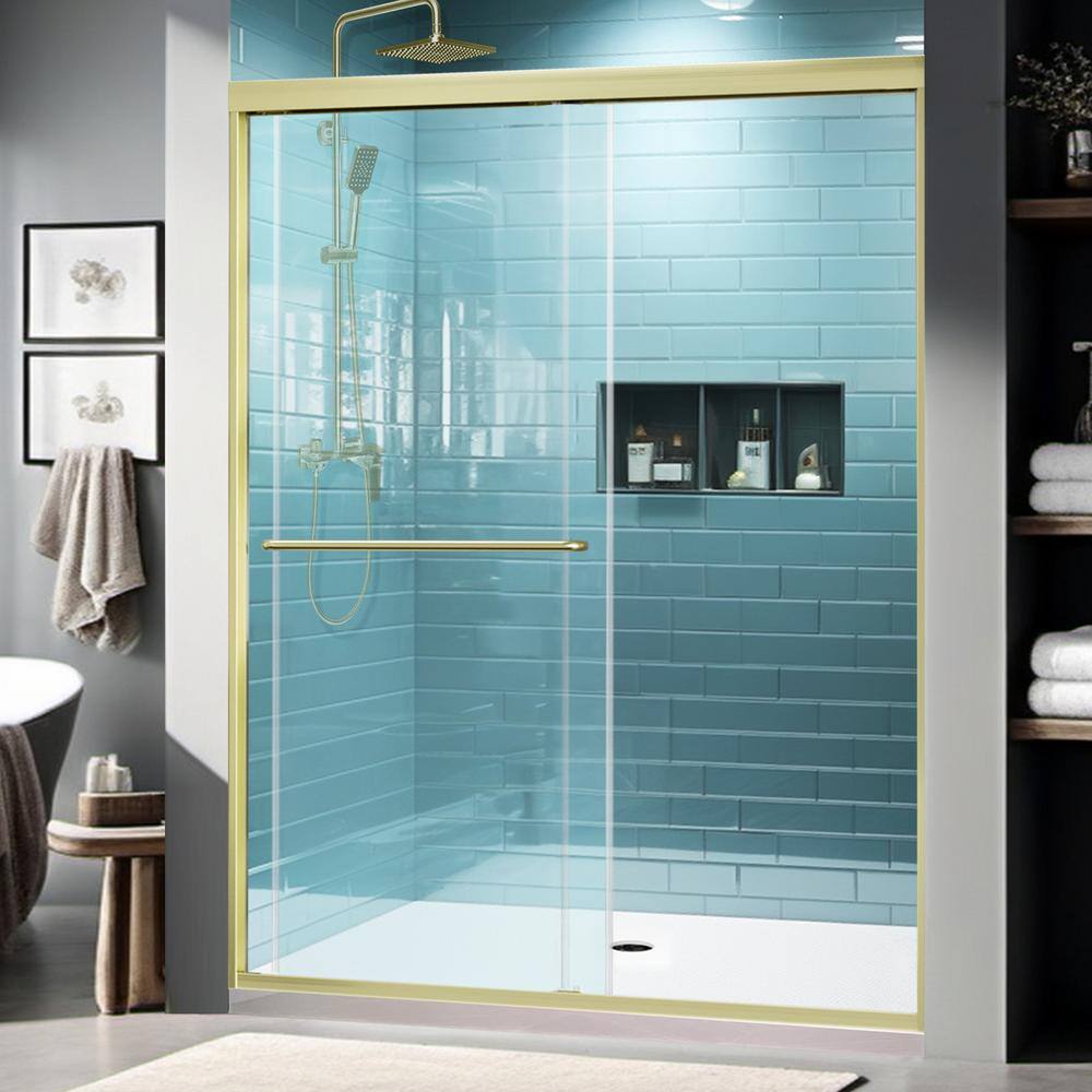60 in. Brushed Gold Semi-Frameless Sliding Shower Door with Clear Glass