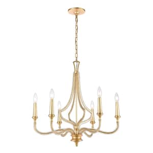 Impression 26 in. W 6-Light Parisian Gold Leaf Chandelier with No Shades