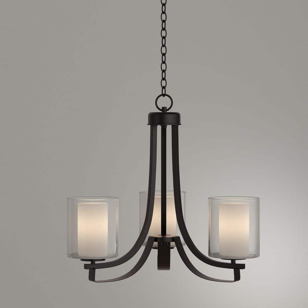Smoked Iron Mini 3-Light Chandelier with Clear & Etched Glass