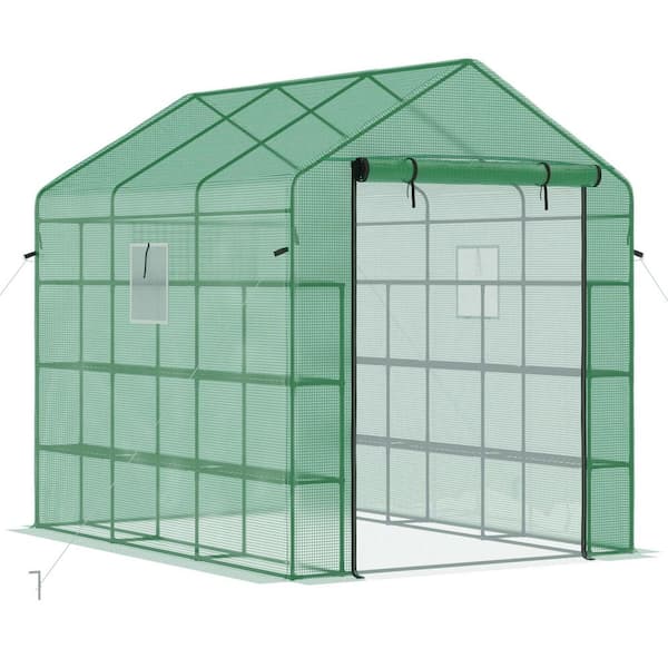 Unbranded 95.25 in. W x 70.75 in. D x 84.75 in. H Green Steel Walk-In Greenhouse with Mesh Door, Windows, and Trellis