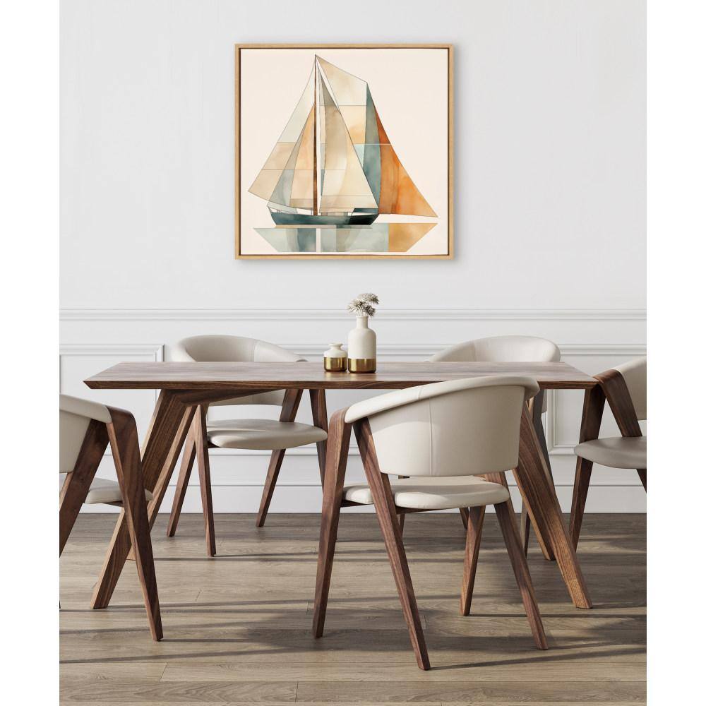 30"x30" Natural Geometric Sailboat Canvas Print with Wooden Frame