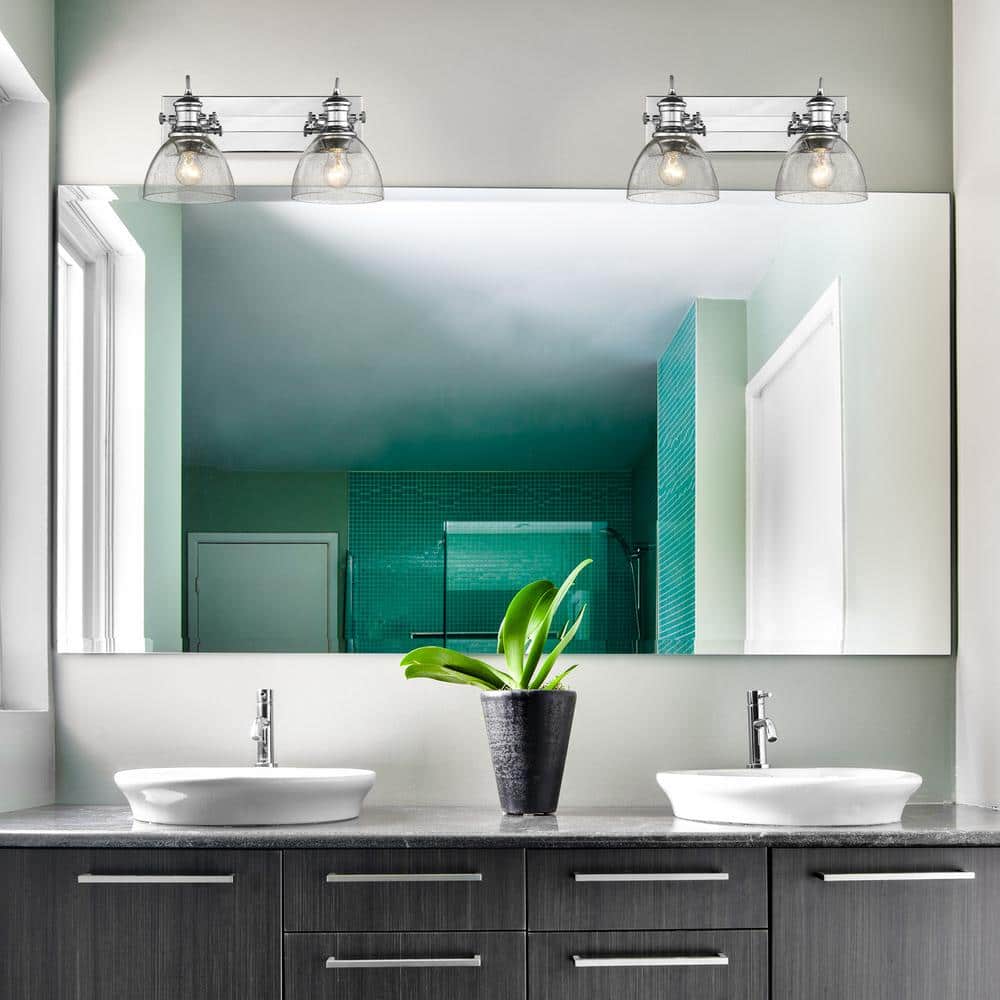 Transitional 17'' Chrome Bath Vanity Light with Seeded Glass