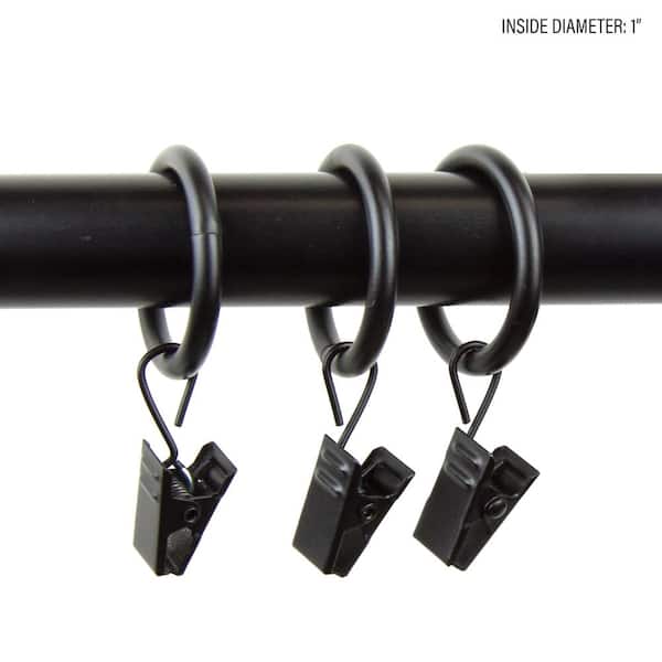 Rod Desyne Black Brass Curtain Rings with Clips (Set of 10)