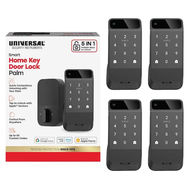 Black Single-Cylinder Smart Lock Wi-Fi Thumbturn Deadbolt, Unlock by Palm Touch, Keypad, App, Apple Devices, or Key 4 Pk