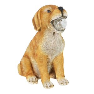 12 in. Tall Solar Dog with LED Ball in Mouth Garden Statue