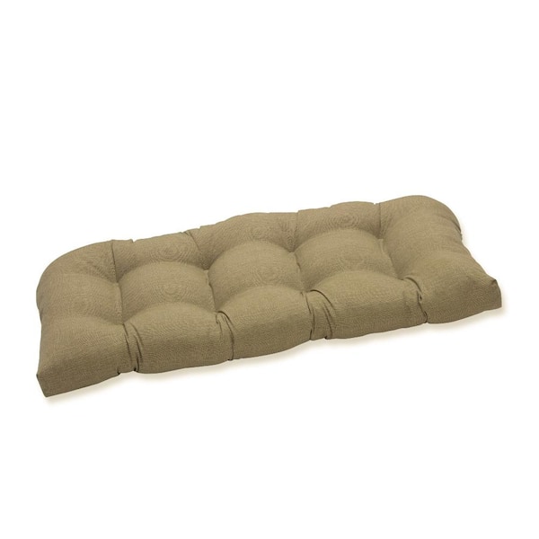 Pillow Perfect Solid Rectangular Outdoor Bench Cushion in Beige