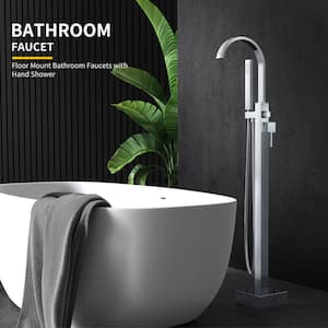 Single-Handle Swivel Spout Bathtub Filler Freestanding Tub Faucet with Hand Shower in Chrome