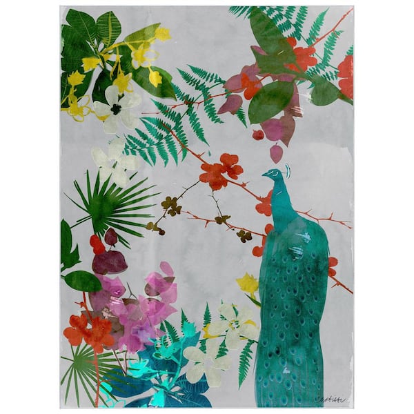 Empire Art Direct Multi-colored 8 ft. x 10 ft. Tropical Peacock II Washable Art Area Rug