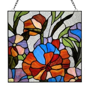 Multicolor Stained Glass Flowers Window Panel