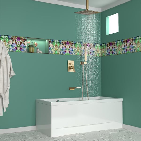Ceiling Mount Single-Handle 1-Spray Tub and Shower Faucet with 12 in. Fixed shower head in Brushed Gold (Valve Included)