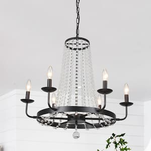 6-Light Black Traditional Circle Candlestick Crystal Chandelier Lighting for Dining Room Living Room
