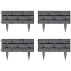 11.5 in. Plastic Grey Imitation Stone Brick Designed Garden Border Edging Picket Fence, Fencing for Gardens (Set of 4)