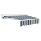 12 ft. Luxury L Series Semi-Cassette Electric w/ Remote Retractable Patio Awning (118in. Projection) Blue/Beige Stripes