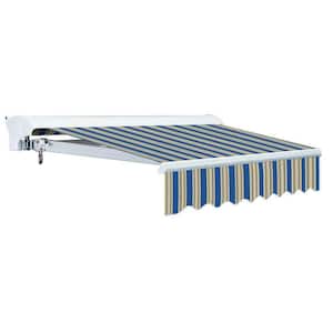 12 ft. Luxury L Series Semi-Cassette Manual Retractable Patio Awning (118 in. Projection) in Ocean Blue/Beige Stripes