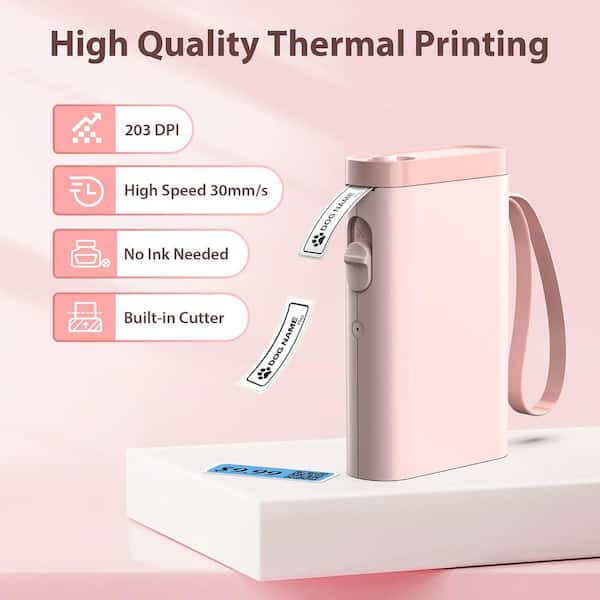Ahfiwaso - Label Maker Machine with Tape, Built-in Cutter and Multiple Templates in Pink