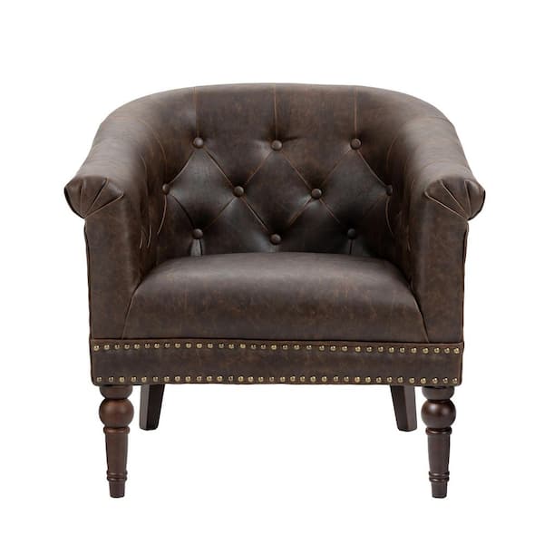 Mid-Century Modern Chocolate PU Leather Accent Chair, Upholstered Arm Chair
